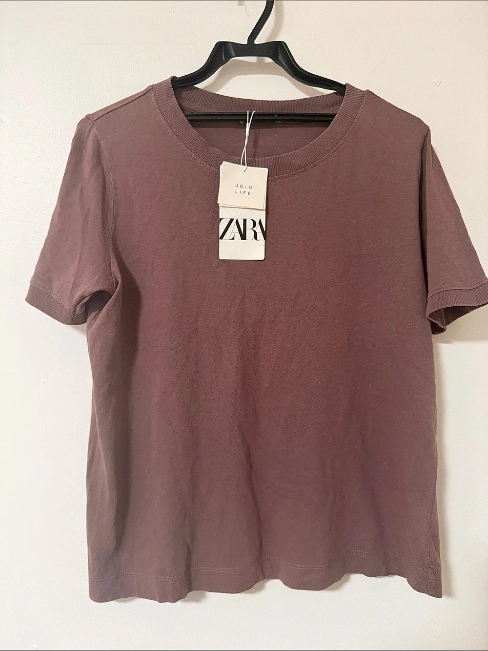 Zara Washed Effect T-Shirt Short Sleeve Tee in Brown Large NWT 95% cotton